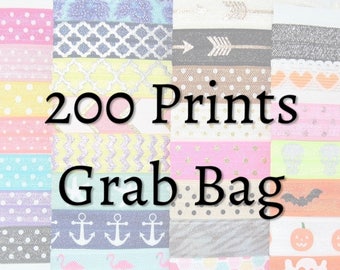 Hair Ties ~ 200 Pack GRAB BAG PRINTS Handmade Trendy Ponytail Holders Knotted Stretchy Elastic Yoga Hair Bands