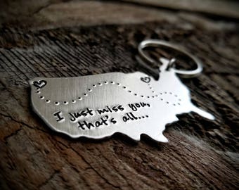 Long Distance Relationship Gift Long Distance Boyfriend Gift Girlfriend Gift Going Away Gift BFF Gift Best Friends Gift USA Keychain LDR