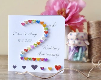 2nd Wedding Anniversary Card, Handmade Personalised Second Anniversary Card, Personalized Husband Wife Card, 2 Wedding Anniversary BHAN02