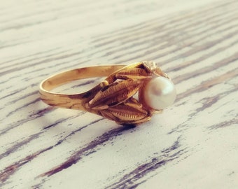 Antique 18k Gold Pearl Ring Size 5.5