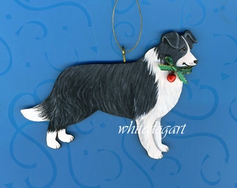 Artisan Handpainted Border Collie Christmas Ornament