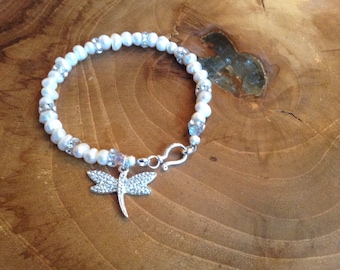 Freshwater Pearl Dragonfly Bracelet