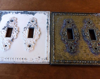 Vintage Switch Plates Metal Hollywood Regency Shabby Chic Two Double