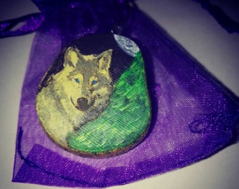 Timber Wolf Hand Painted Necklace Wooden Charm Brown Eco Friendly Handmade Personalised Charms Wood Hand made Jewellery #Wolf #Etsy