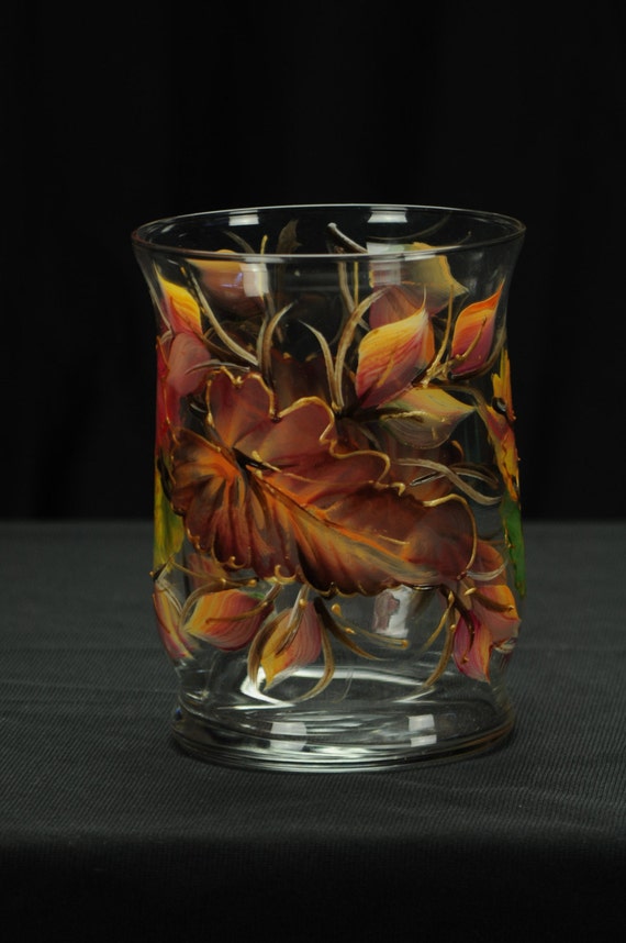 6 Tall Hurricane Candle Holder/ Fall Leaves /Centerpiece