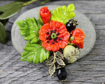 Brooch, Lampwork Brooch, Glass Brooch, Brooch Pin, Pin Brooch, Brooch Lampwork, Brooch Glass, Flower Lampwork Brooch