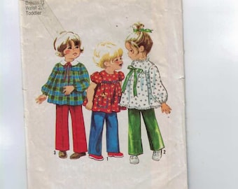 1970s Vintage Sewing Pattern Simplicity 9641 Girls High Waisted Top and Pants Size 2 Breast 21 70s 1971 UNCUT 99