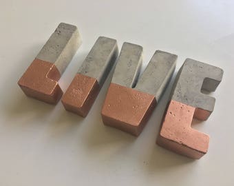 Large rose gold copper dipped concrete cement letters