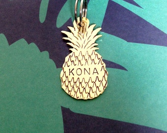Pineapple Pet ID Tag- Handmade - Copper or Brass - Personalize - Unique