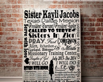 LDS Sister Missionary Subway Art Poster, Personalized with Name, Mission Served, and Date. Choose your size - 8x10, 11x14 or 16x20