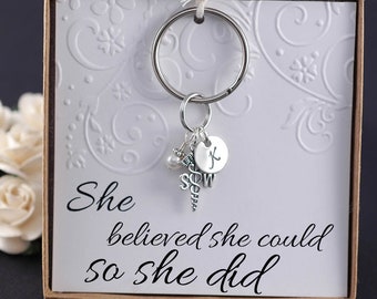 Social Worker Key Chain, social work professional, SW gift - Sterling Silver Initial Charm, Pearl or Birthstone