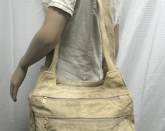 Large Boho bag, purse,tan suede leather,shoulder bag, Made in Mexico, bags, purses