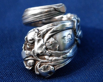 Vintage, Fashion Jewelry, Monogrammed, Valentine Gift, Repurposed, Art Nouveau Spoon Ring - Sterling Silver