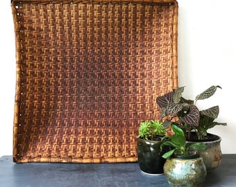 square bamboo tray - large woven wall basket - boho wall decor - brown rattan