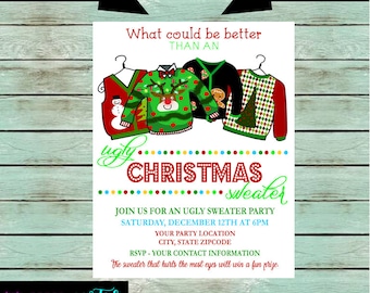 Holiday Christmas Ugly Sweater Party Invitations Invites Office Party Personalized Custom ~ We Print and Mail to You