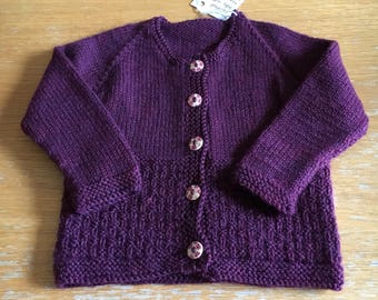 Baby girl hand-knitted wool blend cardigan sweater size 12m