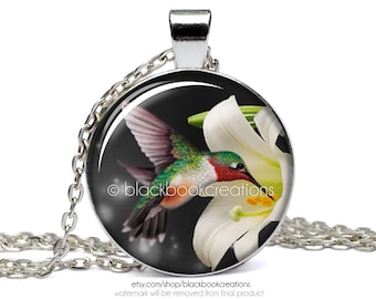 Hummingbird and Lily Necklace - Handmade