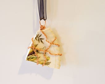 Broken Plate Pendant, Copper Wire Wrapped China
