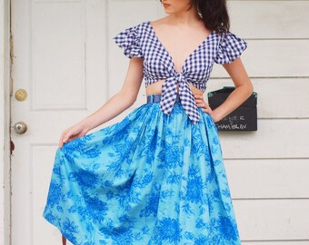 1950s polished cotton floral skirt