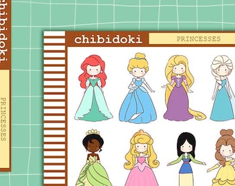 Cute Princesses Planner Sticker Set | Erin Condren Planner| Kikki K | Filofax | Plum Planner | Happy Planner
