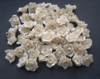 Pearl Roses beads (5pcs), white pearl roses, Flower beads, handmade beads, polymer clay beads 0,6"-0,68" (1,5-1,7cm), rose beads
