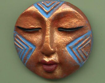 Polymer Copper Round Textured Buddha Face Cab RBCB1