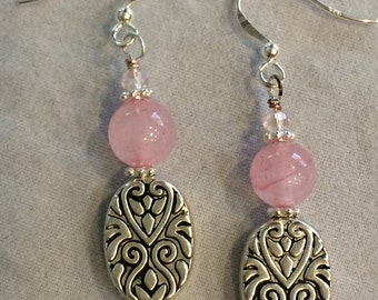 Rose Quartz and Silver Drop earrings