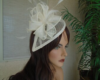 Ivory fascinator cream fascinator Kentucky derby hat wedding hat pearls