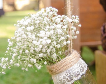 Hanging Mason Jars, Mason Jar Decorated, Rustic Wedding Decor, Wedding Aisle, Aisle Decor, Garden Wedding Decor, Wedding Decor, Set of 6
