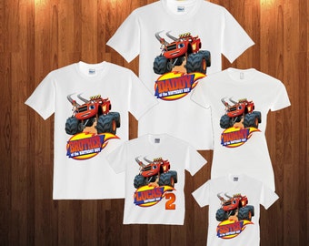 Blaze and monster machines long sleeve and Short Sleeve Birthday Shirt Custom personalized shirts for all family, b2