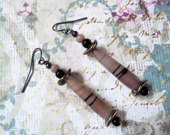 Dark Lavender and Black Teardrop Earrings (2344)