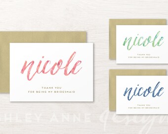 Bridesmaid Thank You, Bridesmaid Thank You Card, Watercolor, Thank You For Being My Bridesmaid, Bridesmaid Thank You Gift, Printable