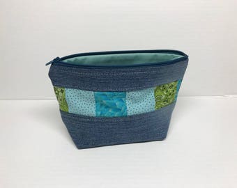 Small Denim Patchwork Zippered Pouch