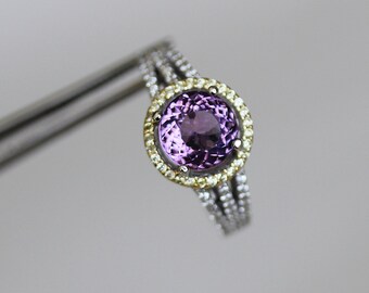 Flawless Genuine Amethyst in a Halo Accented Sterling Silver Ring