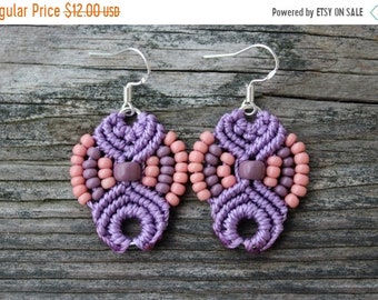 SALE Micro-Macrame Earrings - Purple and Pink