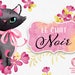 Black Cat Clipart with hot pink flowers and digital papers