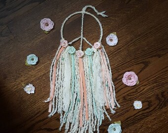 dreamcatcher, dream catcher, nursery baby dreamcatcher, personalized gift, personalized baby shower gift, small pink white dreamcatcher