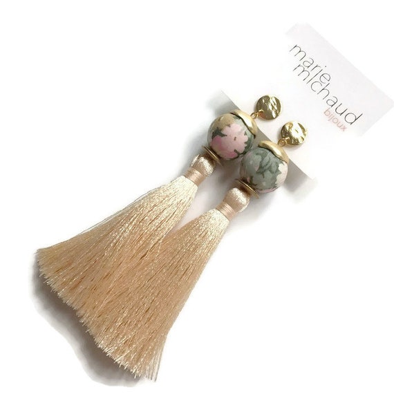 Tassel earrings, Long earrings, Silk tassel earrings, Luxurious earrings, Statement earrings, Boho chic earrings, Summer earrings, Summer