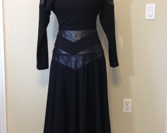 Black Leather and Wool Suit by Bagatelle, Pure Virgin Wool with Leather Trim Ladies Size 4 Previously 59 Dollars ON SALE