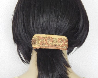 Gold multi hair barrette,embroidered barrette, floral barrette, fabric barrette, hair accessory, fashion accessory