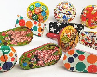 Lot of Colorful Vintage Tin Noise Makers