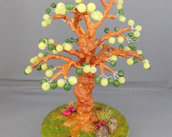Yellow and Green Beaded Wire Tree | Beaded Bonsai Tree | Wire Tree Sculpture