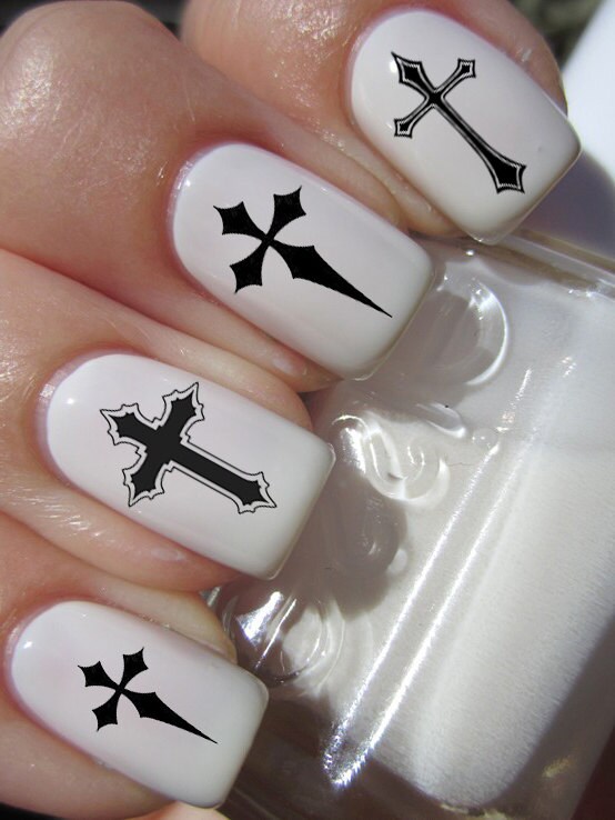 50 Black GOTHIC CROSS Nail Art CRB Crosses Waterslide 🔎zoom - 50 Black GOTHIC CROSS Nail Art CRB Crosses Waterslide