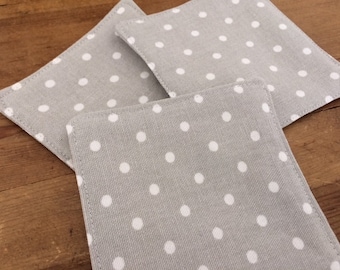 Grey / White Polka Dot Coasters, Fabric Coasters, Rustic Coasters, Drink Coasters, Mug Rugs, Farmhouse Chic