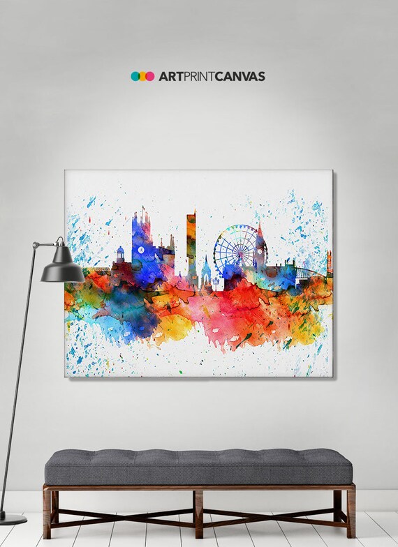 Manchester canvas print Manchester watercolor skyline canvas