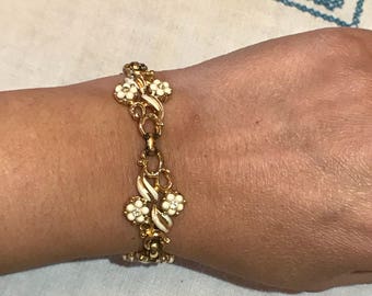 Vintage Coro enamel and rhinestone goldtone bracelet
