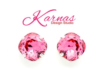 INDIAN PINK 10mm Cushion Cut Stud or Post Earrings Made With Swarovski Elements *Pick Your Finish *Karnas Design Studio *Free Shipping*