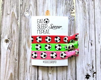 Soccer Gifts | Eat Sleep Soccer Repeat Hair Ties | Soccer Hair Ties | Soccer Mom | #soccerlife | Soccer Hair Tie Favors | Soccer for Girls