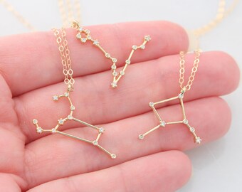 Dainty Zodiac Sign Necklace, Constellation Necklace, Zodiac Outline Layering Necklace, Minimalist Jewelry Gift for Her, Star Necklace