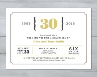 Anniversary Party Invitation | Wedding Anniversary Party Invitation | Anniversary Invite | 30th Anniverary Invitation